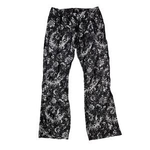 Vtg Willi Smith Pants Black Silver Damask Floral Boot Cut Zip Back Flat Front 8